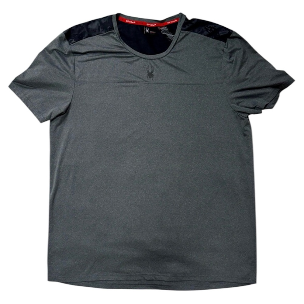 Spyder Active Shirt Mens XXL Gray Black Pro Web Stretch Outdoor Short Sleeve